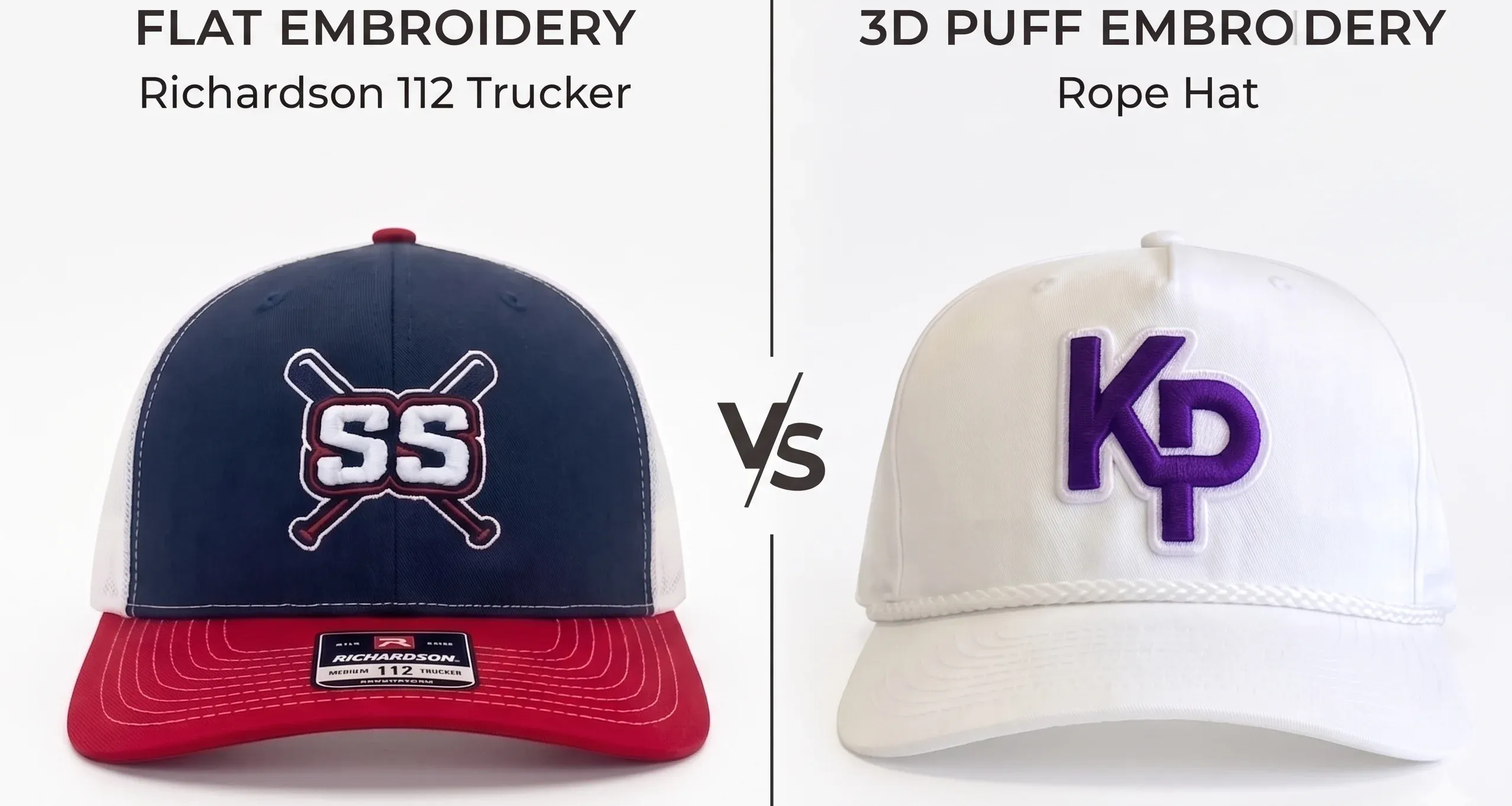 flat embroidery vs 3d puff embroidery