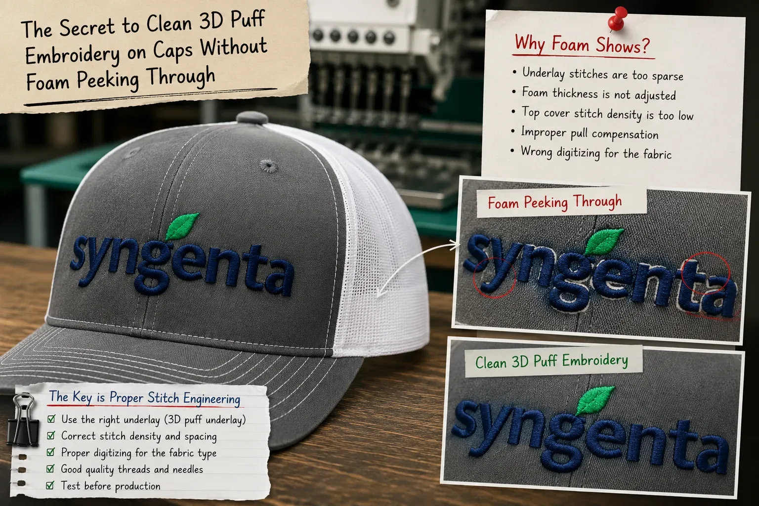 The Secret to Clean 3D Puff Embroidery on Caps Without Foam Peeking Through