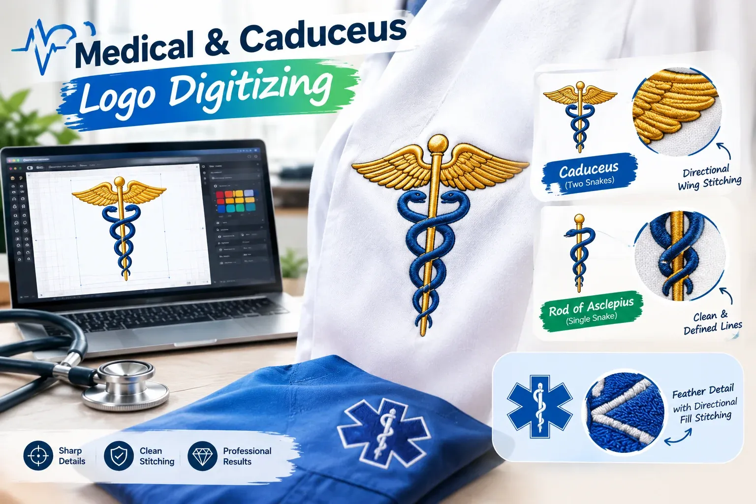 Medical and Caduceus Logo Digitizing
