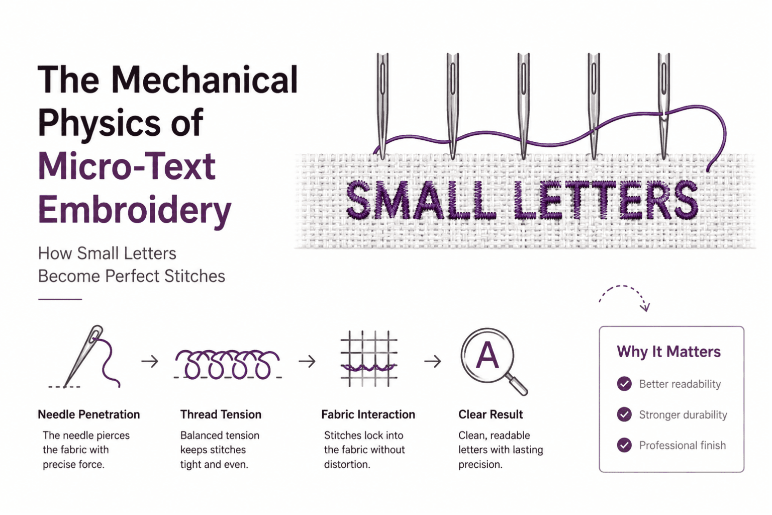 The Mechanical Physics of Micro-Text Embroidery