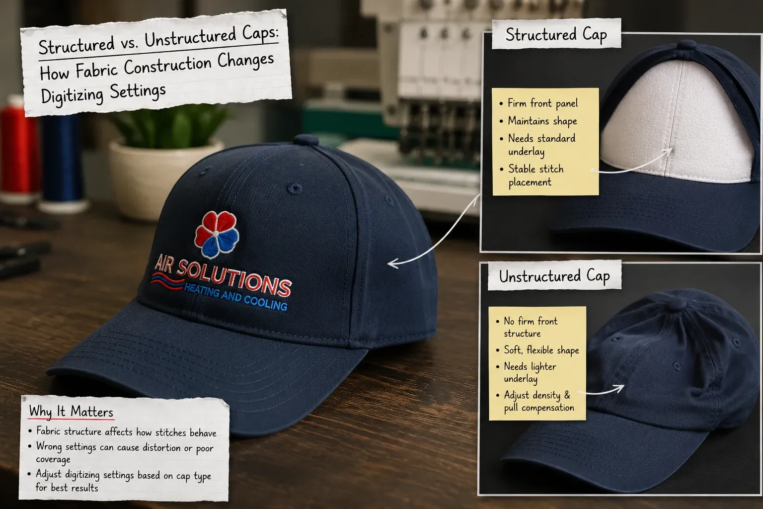 Structured vs. Unstructured Caps: How Fabric Construction Changes Digitizing Settings