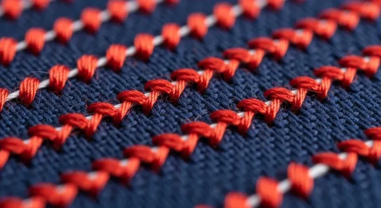 Insufficient stitch density leaves gaps where fabric color shows through the embroidery/Real image