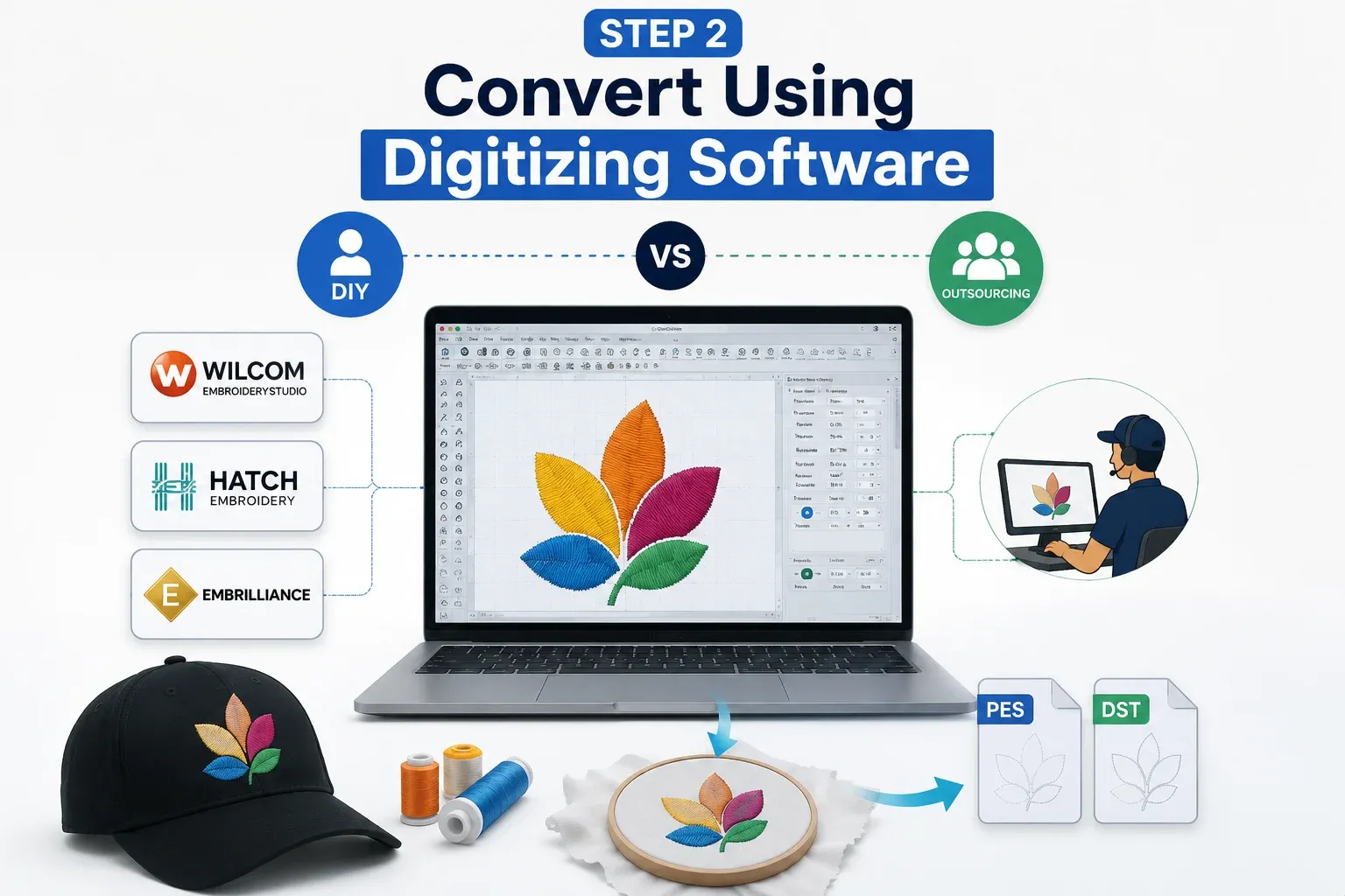Convert Using Digitizing Software (DIY vs. Outsourcing