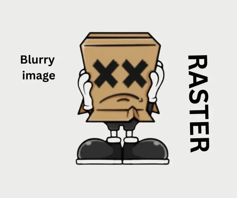 Blurry raster image example with a paper bag character graphic.