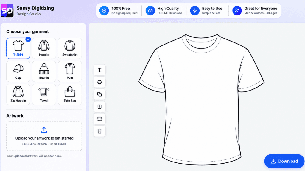 9 Garment Types and Full Color Options