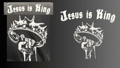 Side-by-side vector conversion comparison of a Jesus is King hand and crown graphic.