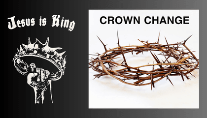 Graphic showing a request to change the crown design on a Jesus is King logo.