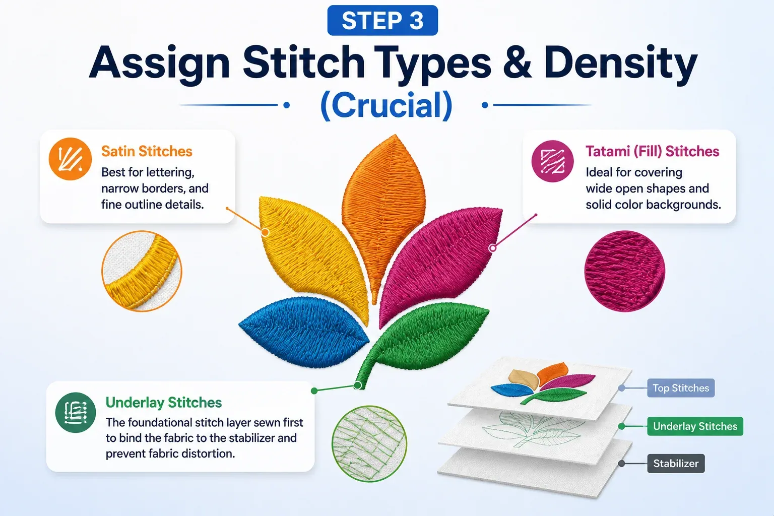 Assign Stitch Types & Density (Crucial)